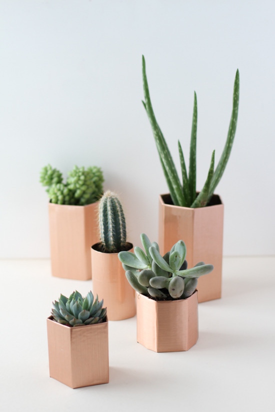 DIY copper geometric planter