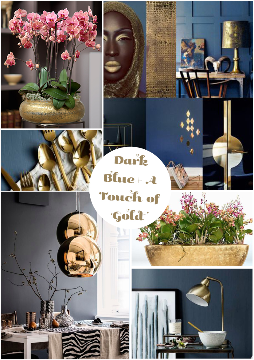 Combine dark blue and gold for a chic ambiance