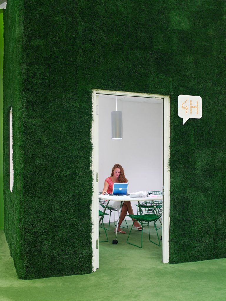 Fake grass wall at the office